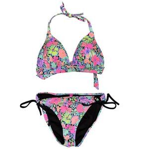 Victorias Secret Push Up Tie Bottom Floral Tropical Bikini Size Large